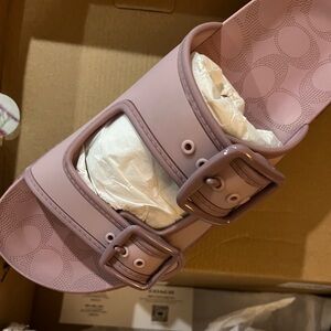 Coach Pink Lavender Double-Buckle Slide Sandals